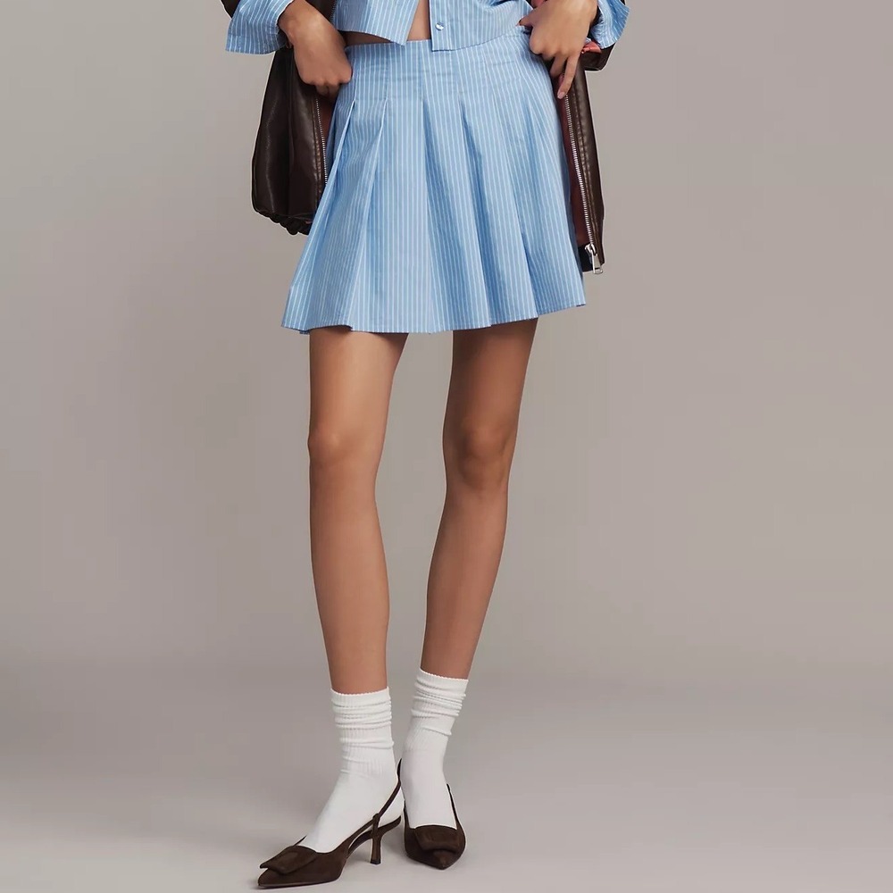 Anthropologie Maeve Stripe Pleated Mini Skirt - Size XL - Blue - NWT